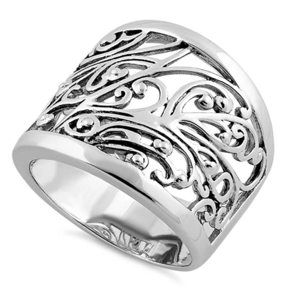 925 STERLING SILVER Vines & Scrolls Band Ring - Picture 12 of 15